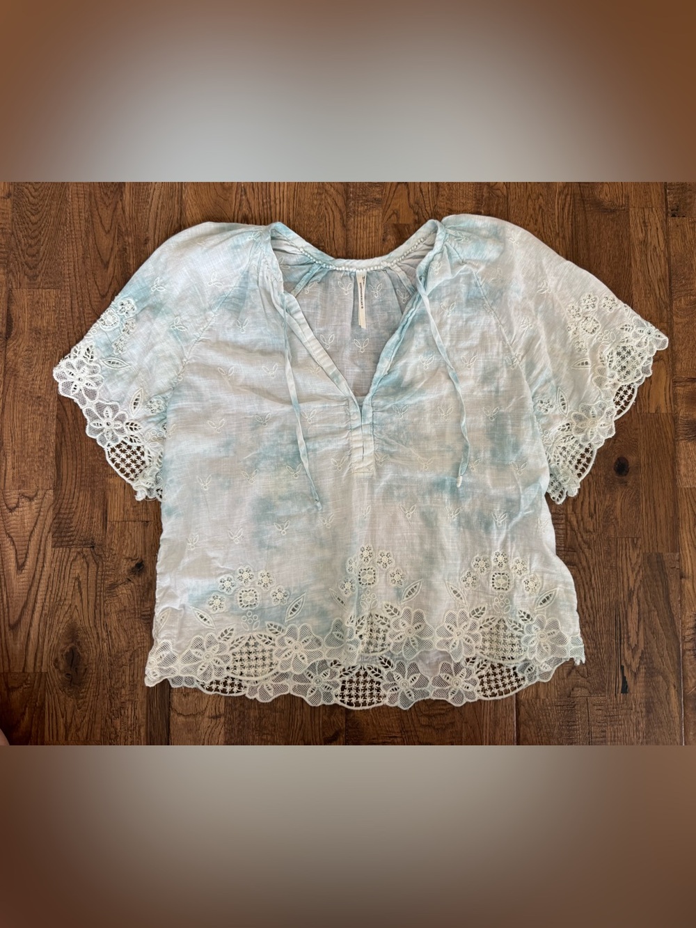 Anthropologie Tie-dye Floral Embroidered Lace Olivia Top Women's Size S C - Picture 2 of 8
